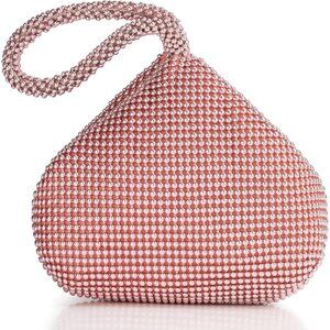 Women's Rose Gold Beaded Clutch Evening Bags Vintage Elegant Triangle Purse